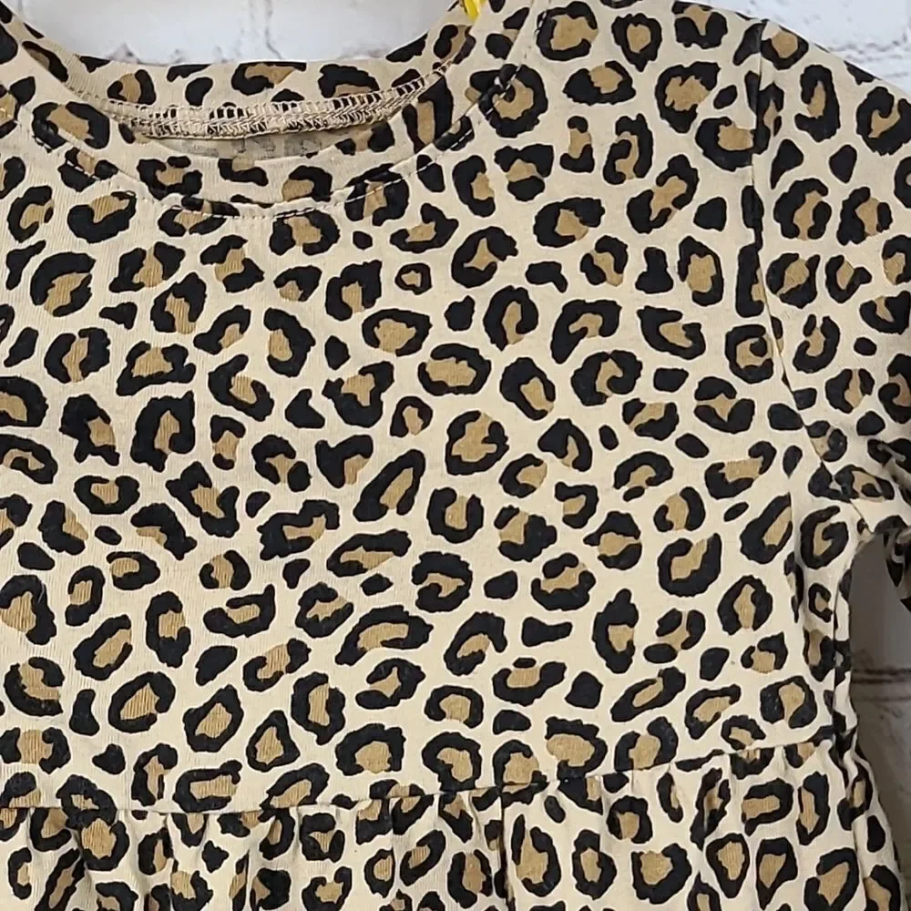 Old Navy Toddler Girl 2T Leopard Print Long Sleeve Jersey Knit Shift Dress Dots